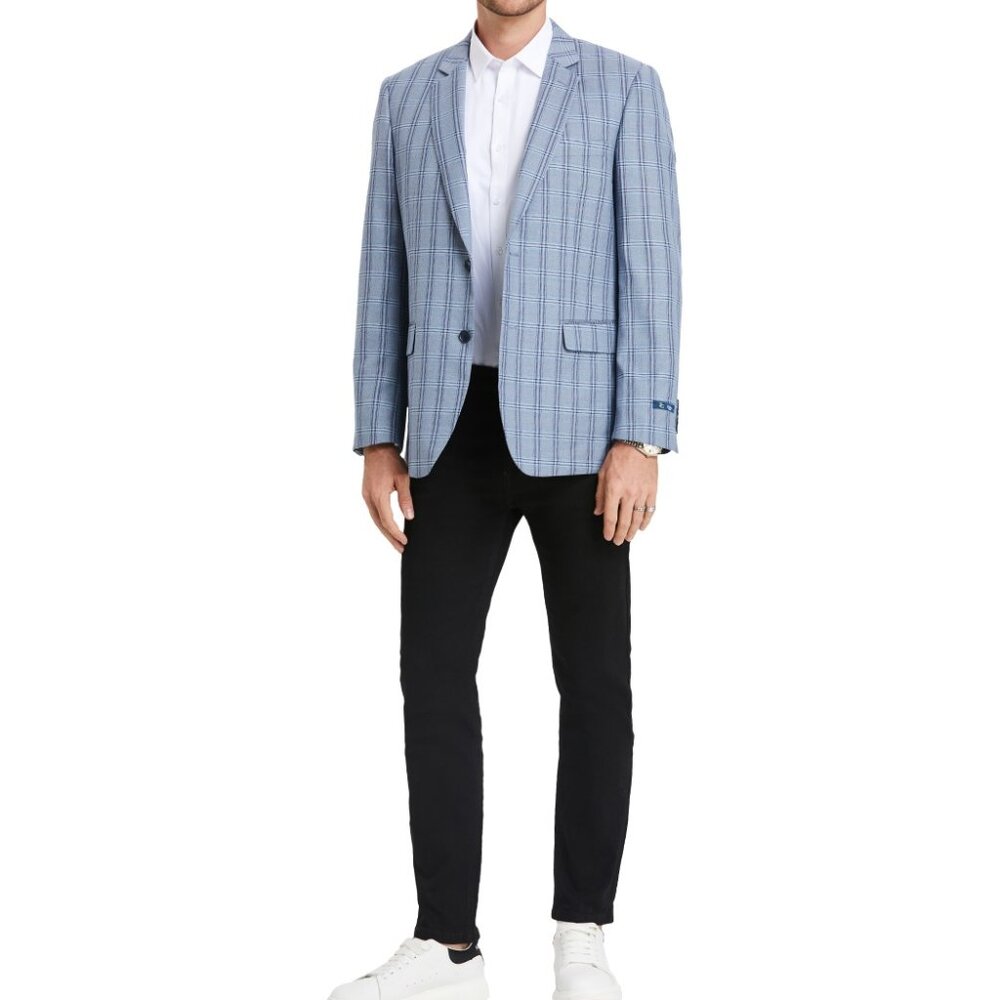 Blue Plaid Notch Lapel men's Jacket